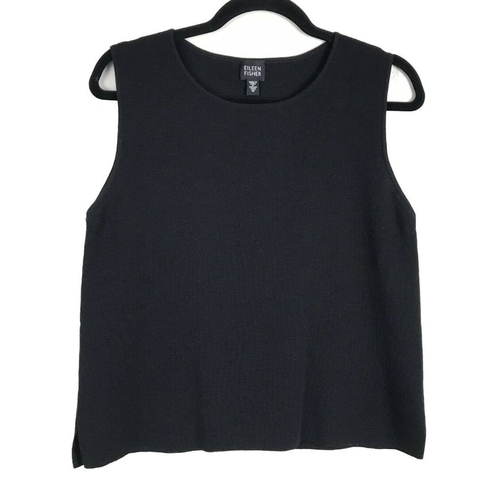 Eileen Fisher Black Wool Sleeveless Tank Top M